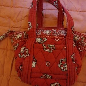 Vera Bradley Red Quilted Smsll Zilpered Bag with Calico Design